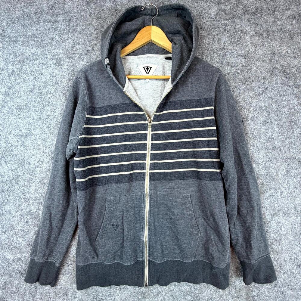 Vissla and Innovators Hoodie Mens Medium Gray Striped Skate Surfwear Full Zip
